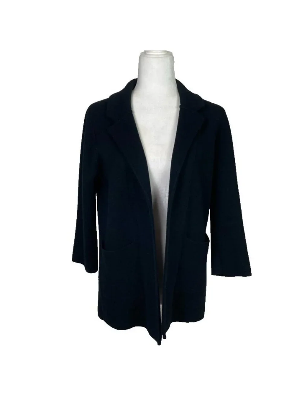 J Crew 365 Sweater Blazer Womens S Sophie Merino Wool Black Open Front Pockets